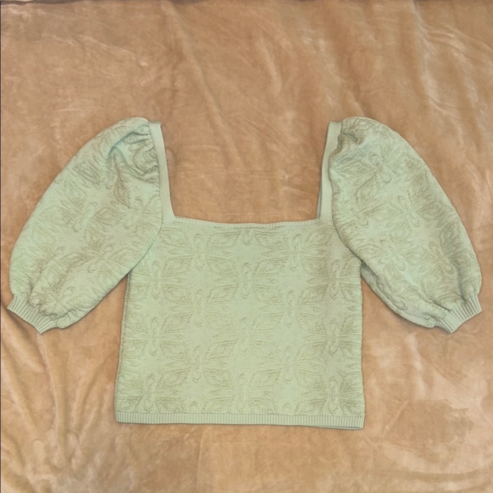 Mint Green Puff Sleeve Crop Top
